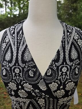 Paisley Halter Jumpsuit Pantsuit Wide Leg Black White NWT Large